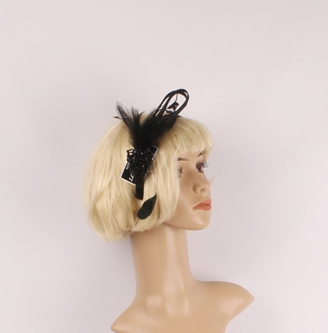 Feather and bead headband black Style:HS/1355 image 0
